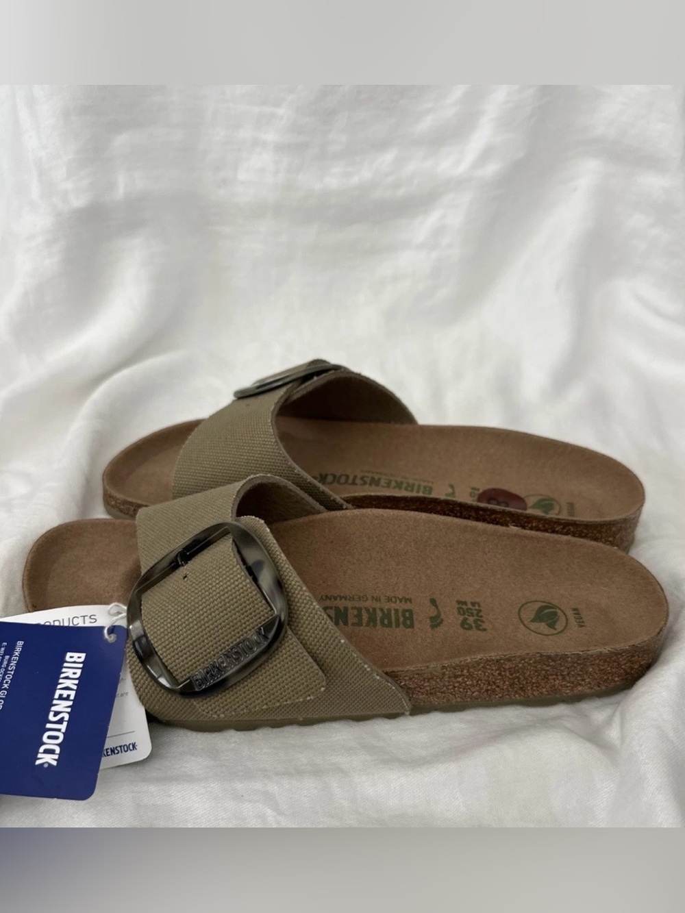 Birkenstock 💅 Madrid Tortoise Big Buckle Textile Khaki Sandal Slide 41 Wmns 10 - Picture 7 of 13